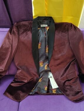 Warner Bros. Burgundy Velvet Tuxedo Jacket with Black Satin Lapel